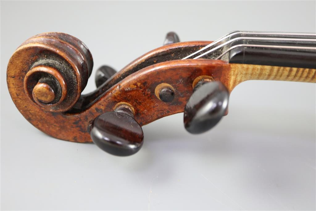 An 18th/19th century violin, labelled Thomas Balestrieri Cremonensis Fecit Mantua Anno 1761, possibly a contemporary copy by Klotz, M